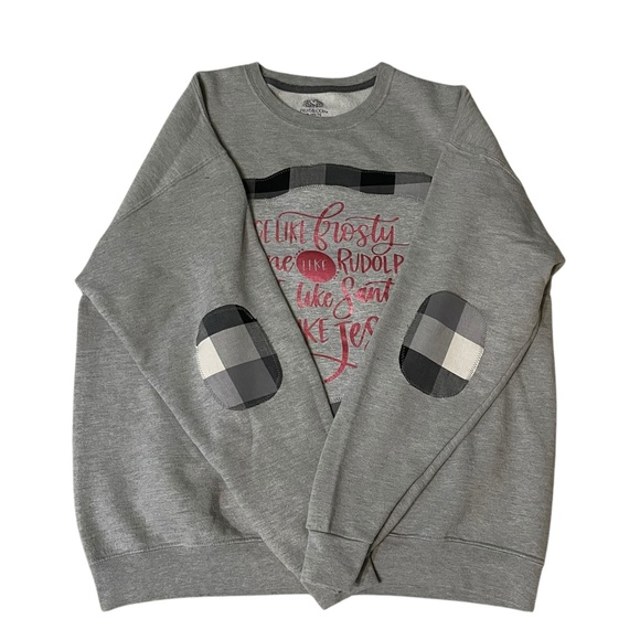 Unique Remade Love Like Jesus Holiday Christmas Gray Sweatshirt Size XL ooak - Picture 3 of 6